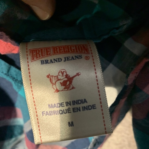 TRUE RELIGION Georgia Plaid Shirt Pearl Snap distressed elbow - Picture 10 of 11